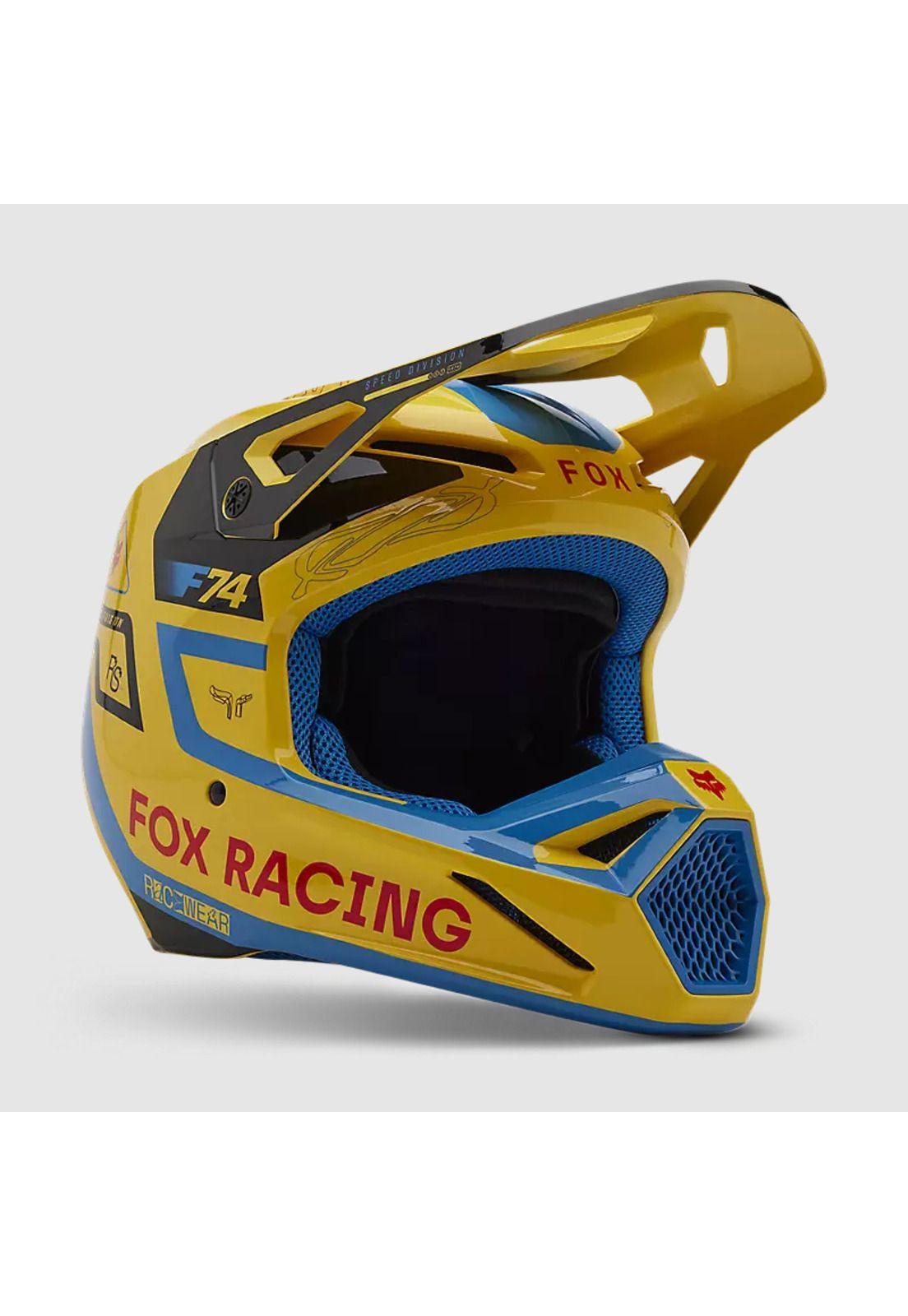 Casco Moto V1 Race Spec Amarillo Fox-0