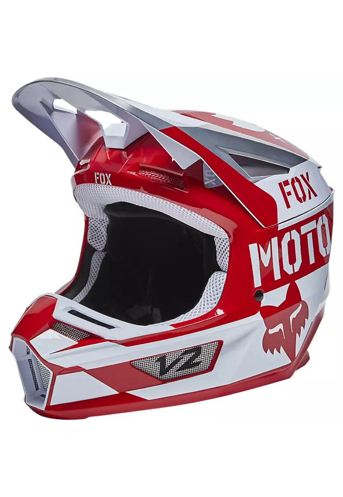 Casco Moto V2 Nobyl Blanco/Rojo Fox-1