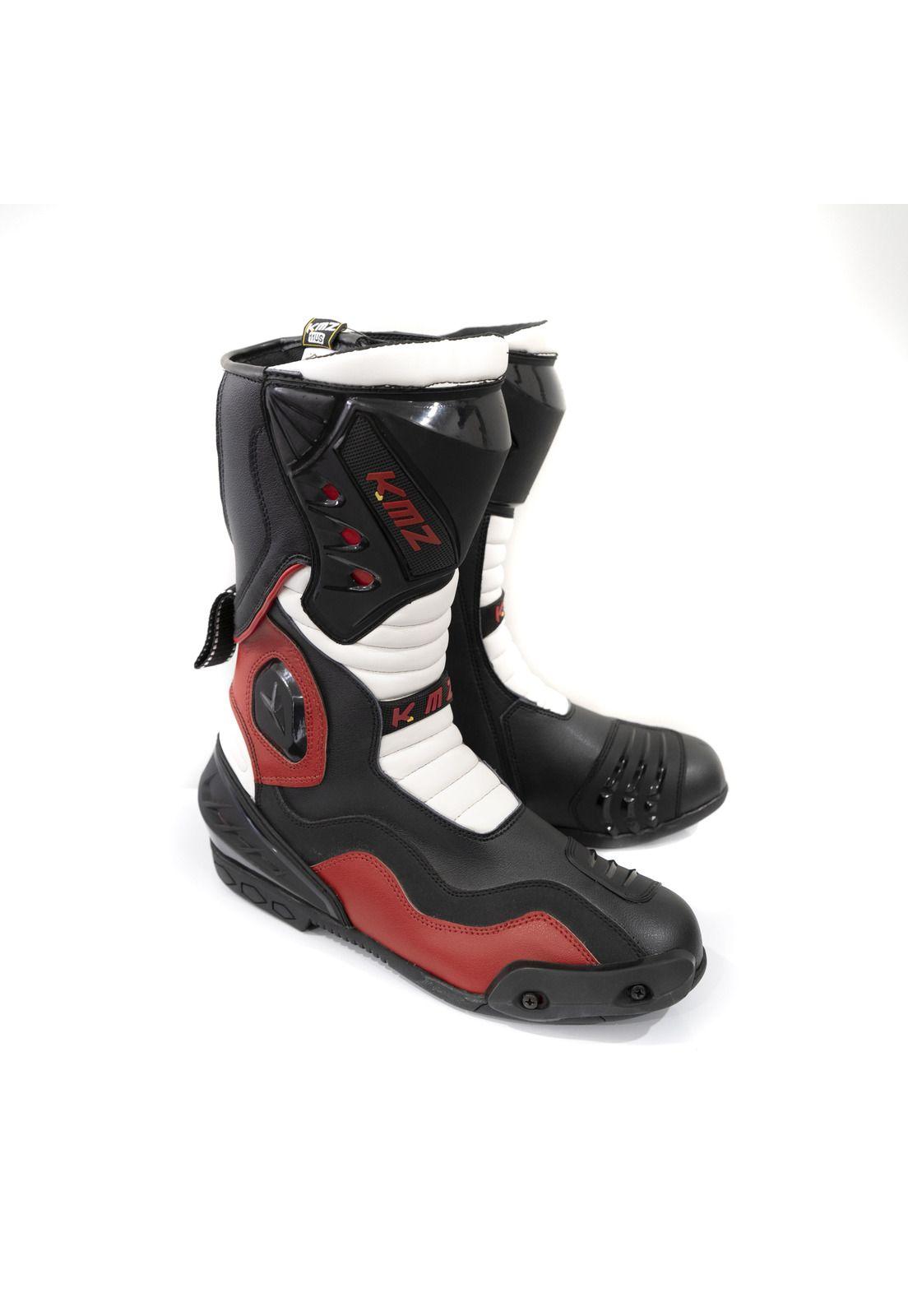 Botas Moto Calle Qatar Negro/Blanco/Rojo KMZ-0
