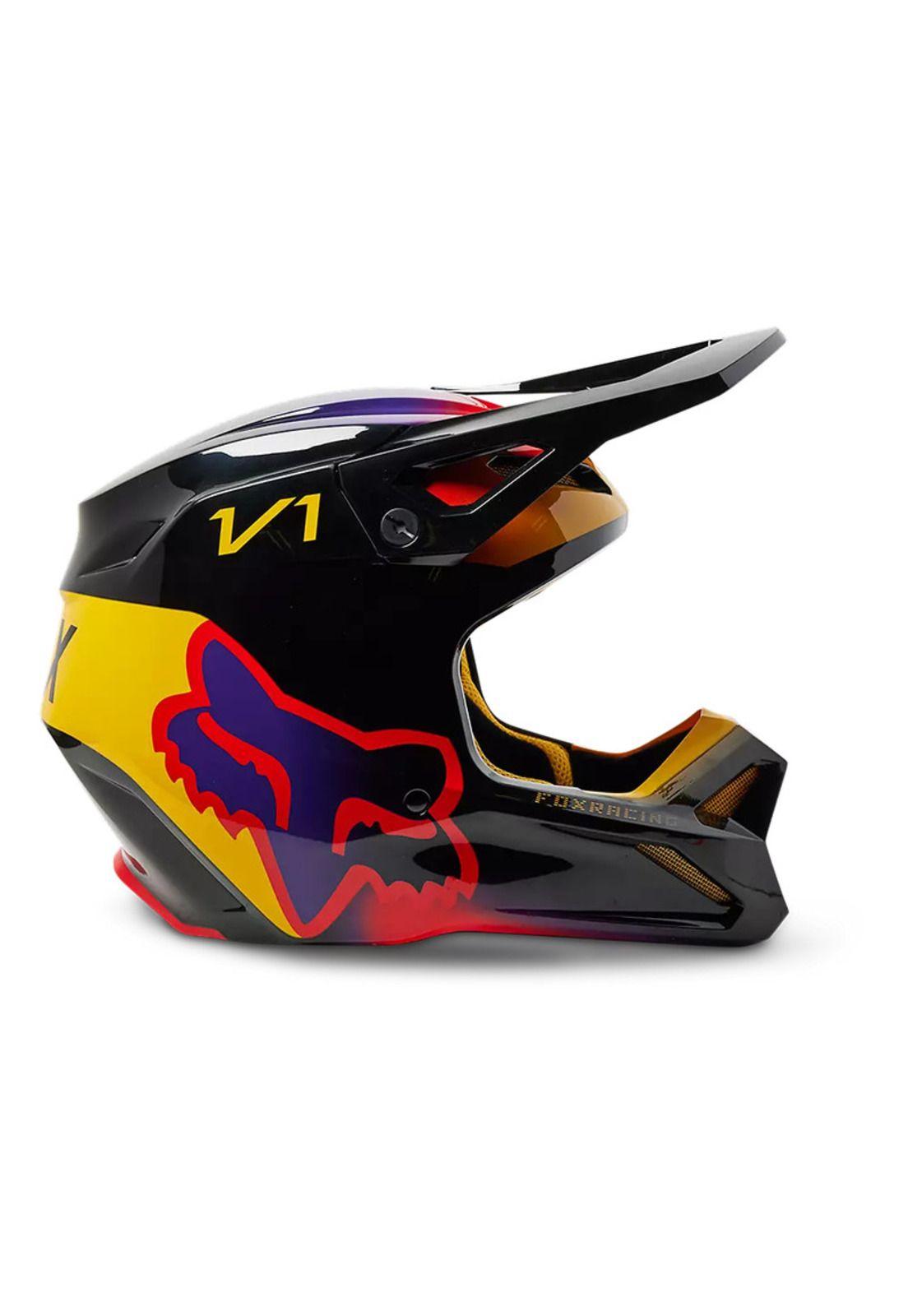 Casco Moto V1 Toxsyk Negro/Amarillo Fox-1