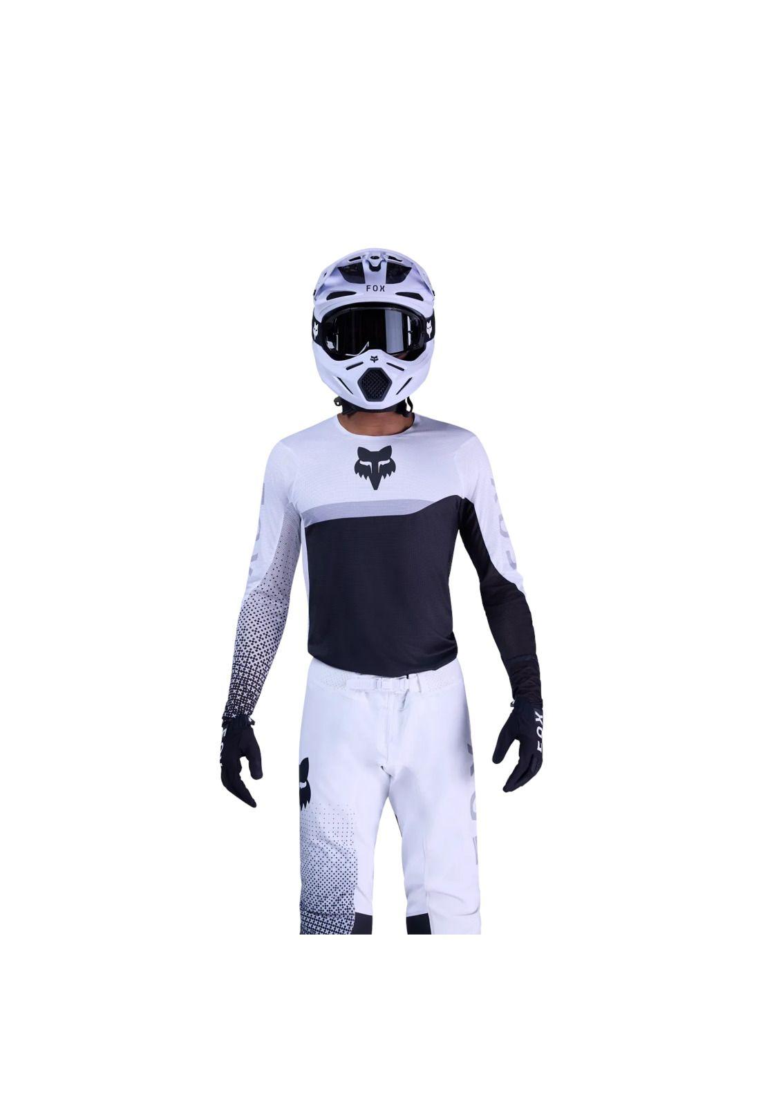 Polera Moto Flexair Fracture Blanco/Negro Fox-2