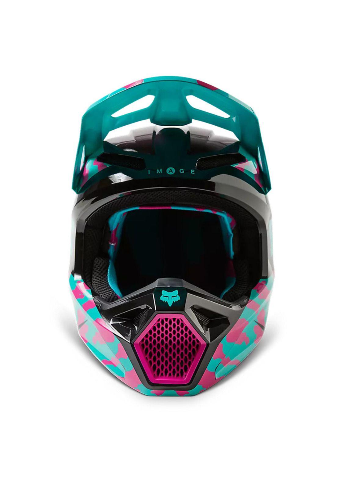 Casco Moto V1 Nuklr Celeste/Rosado Fox-4