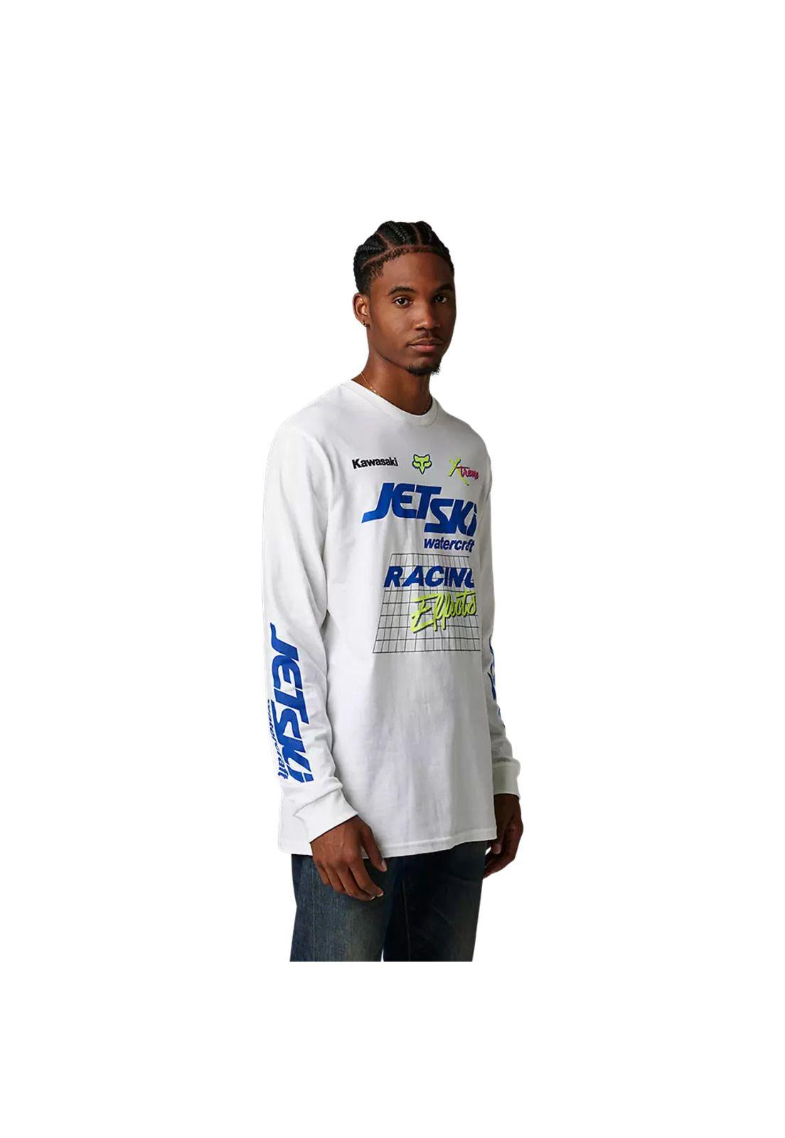 Polera Lifestyle Manga Larga Kawasaki Wet 'N' Wild Blanco Fox-2