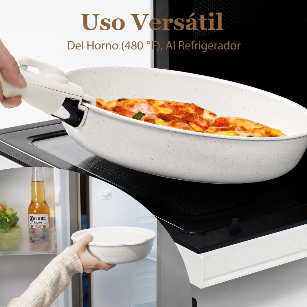 Batería de Cocina  Cerámica Blanca Antiadherente 15 PZS  Mango extraible-4