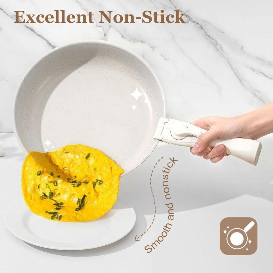 Batería de Cocina  Cerámica Blanca Antiadherente 15 PZS  Mango extraible-1