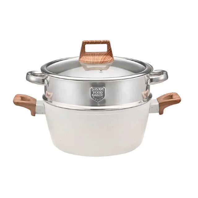 Batería de Cocina , 12 PZS Revestimiento Ceramico tipo Granito Blanco -3