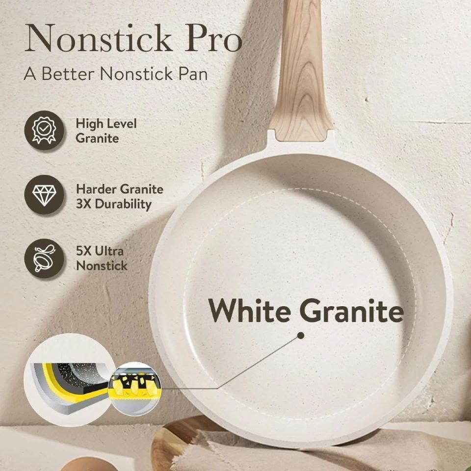 Batería de Cocina , 12 PZS Revestimiento Ceramico tipo Granito Blanco -4