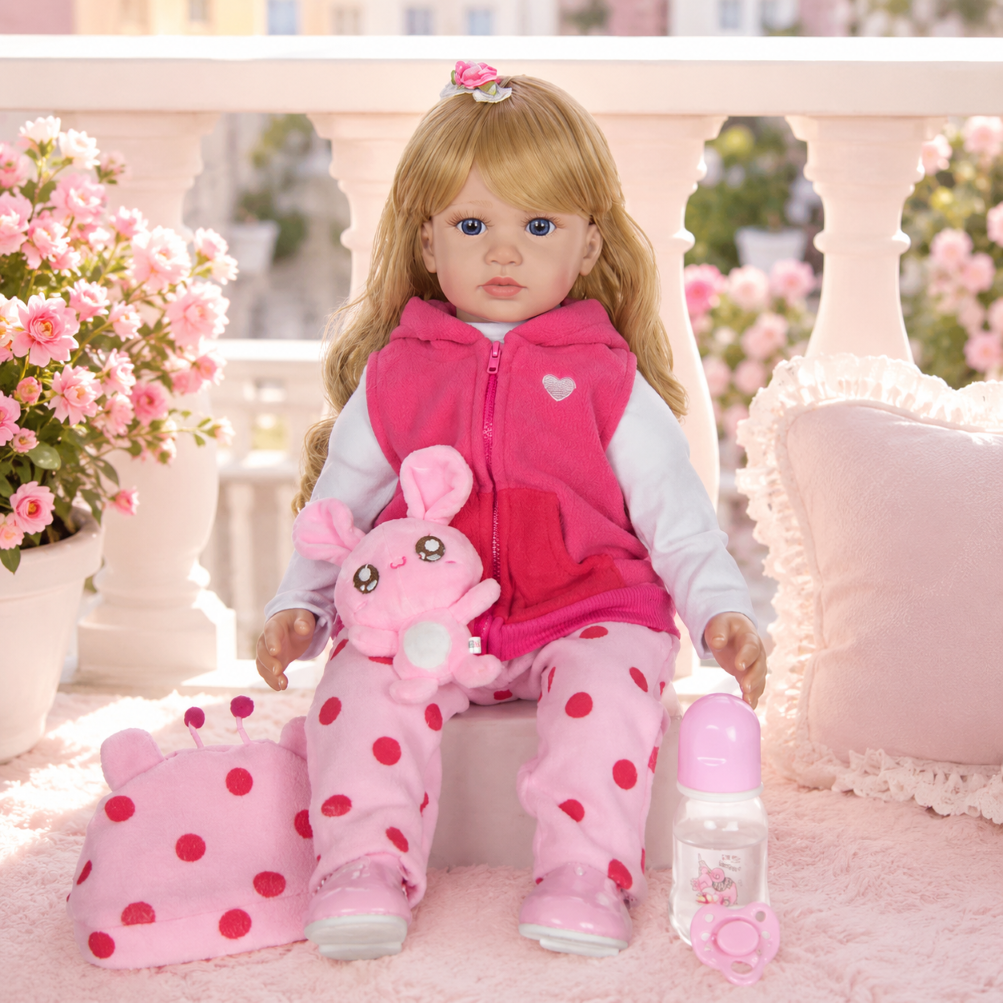 Muñeca Reborn de Silicona Realista de 60 CM con Peluche-4