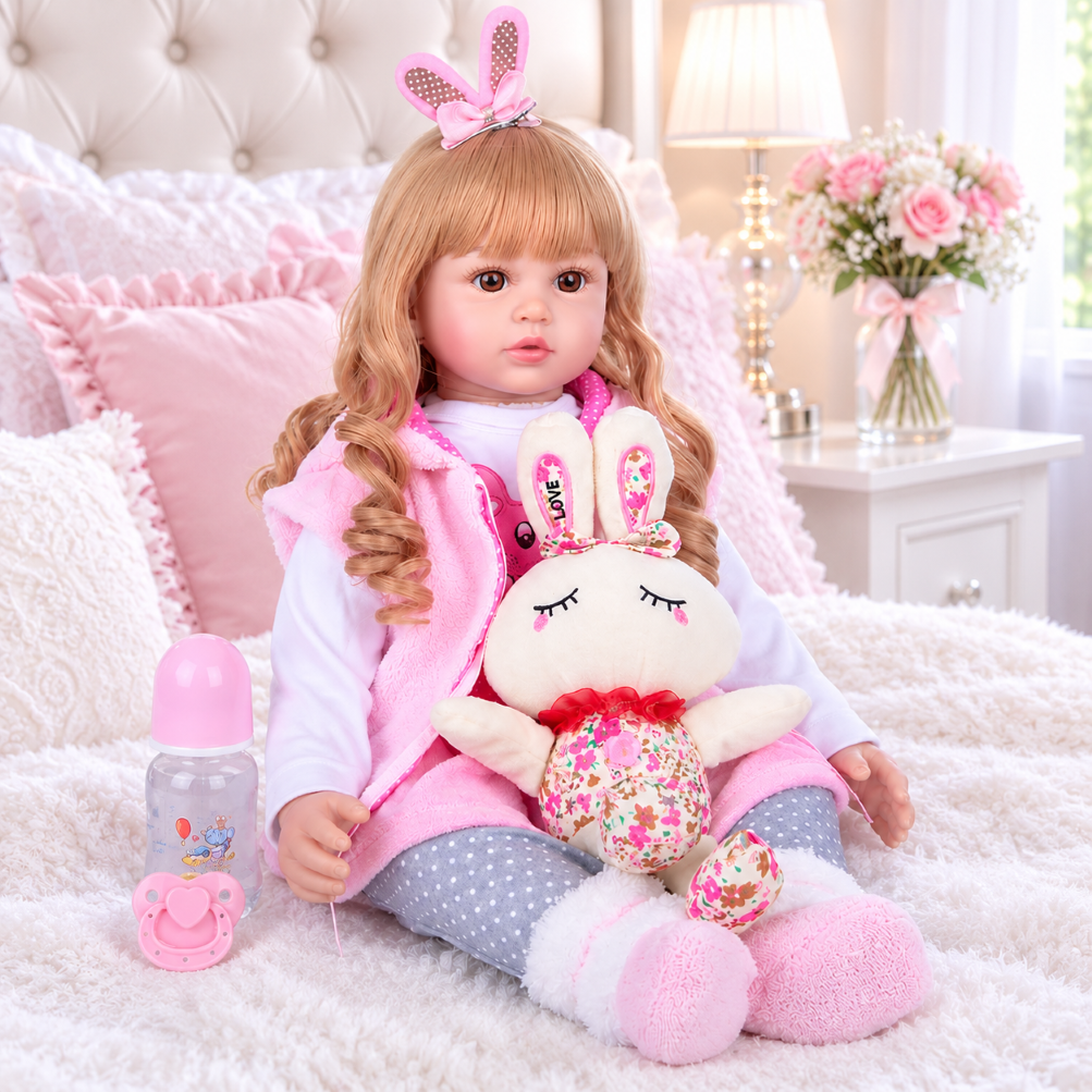 Muñeca Reborn de Silicona Realista 60 CM Con Peluche-3