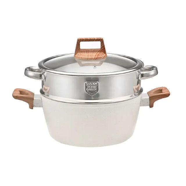  Batería de Cocina , 21 PZS ,Revestimiento tipo Granito  Blanco antiadherente-5