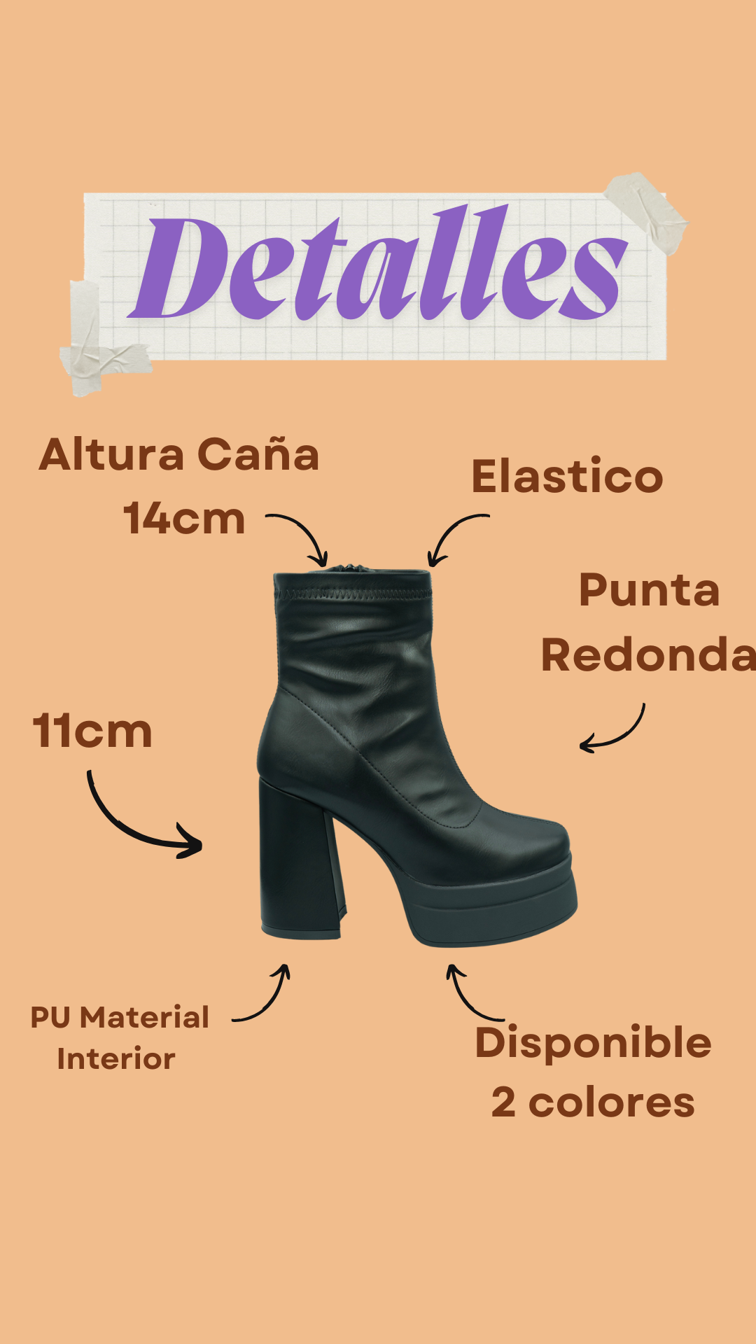 Botin De Mujer Ecocuero Negro Plataforma-3