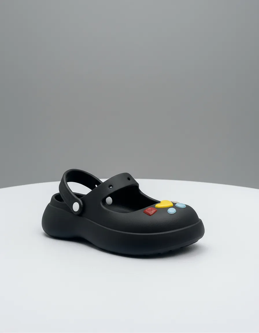 Zuecos Mujer Mary Jane Negro Con Plataforma Y Charms-2