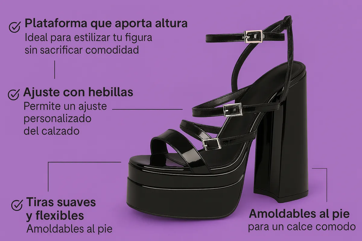 Sandalias Tacon Mujer Negras Plataforma Alta Taco Grueso Fiesta-4