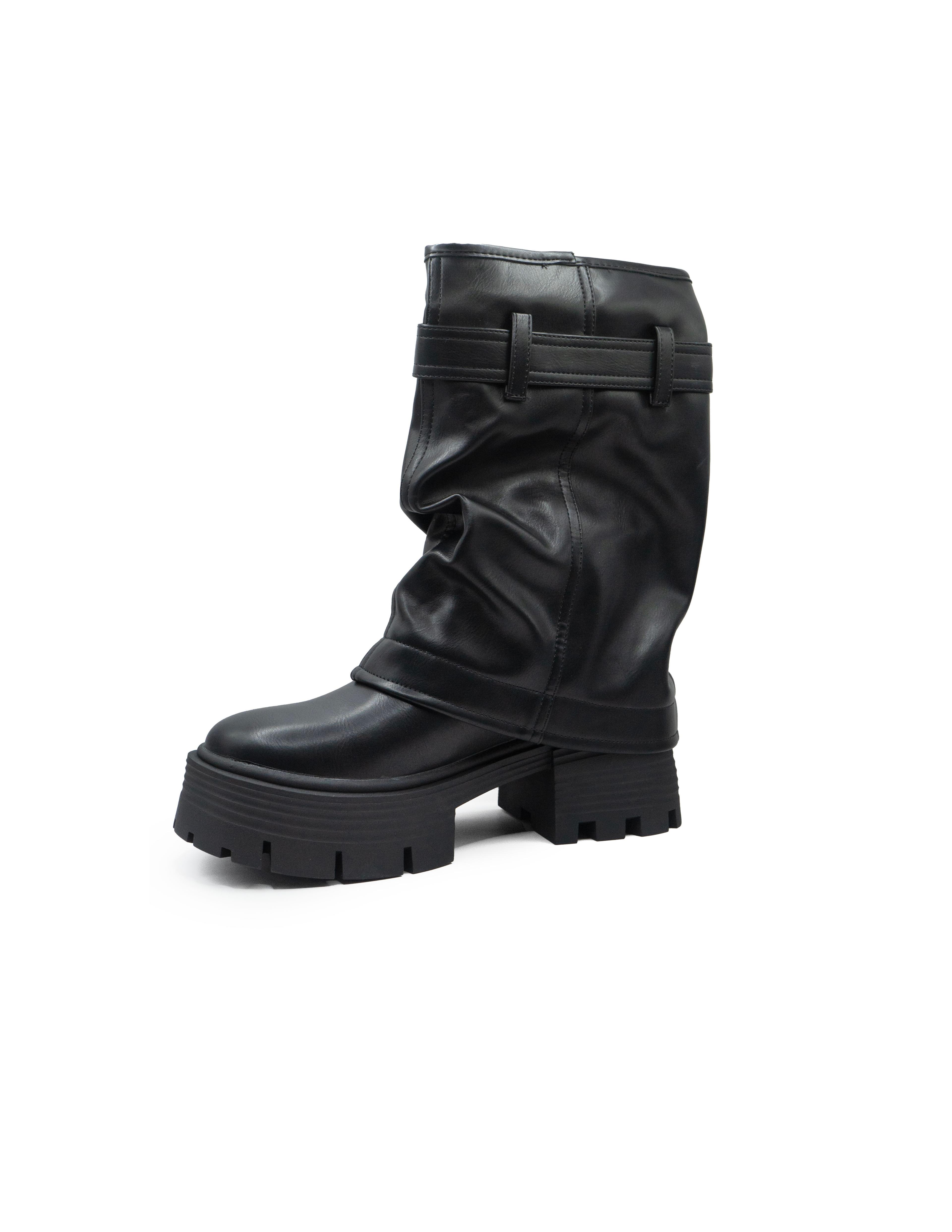 Botines Con Doblez Y Correa Para Mujer Elegancia Black-2