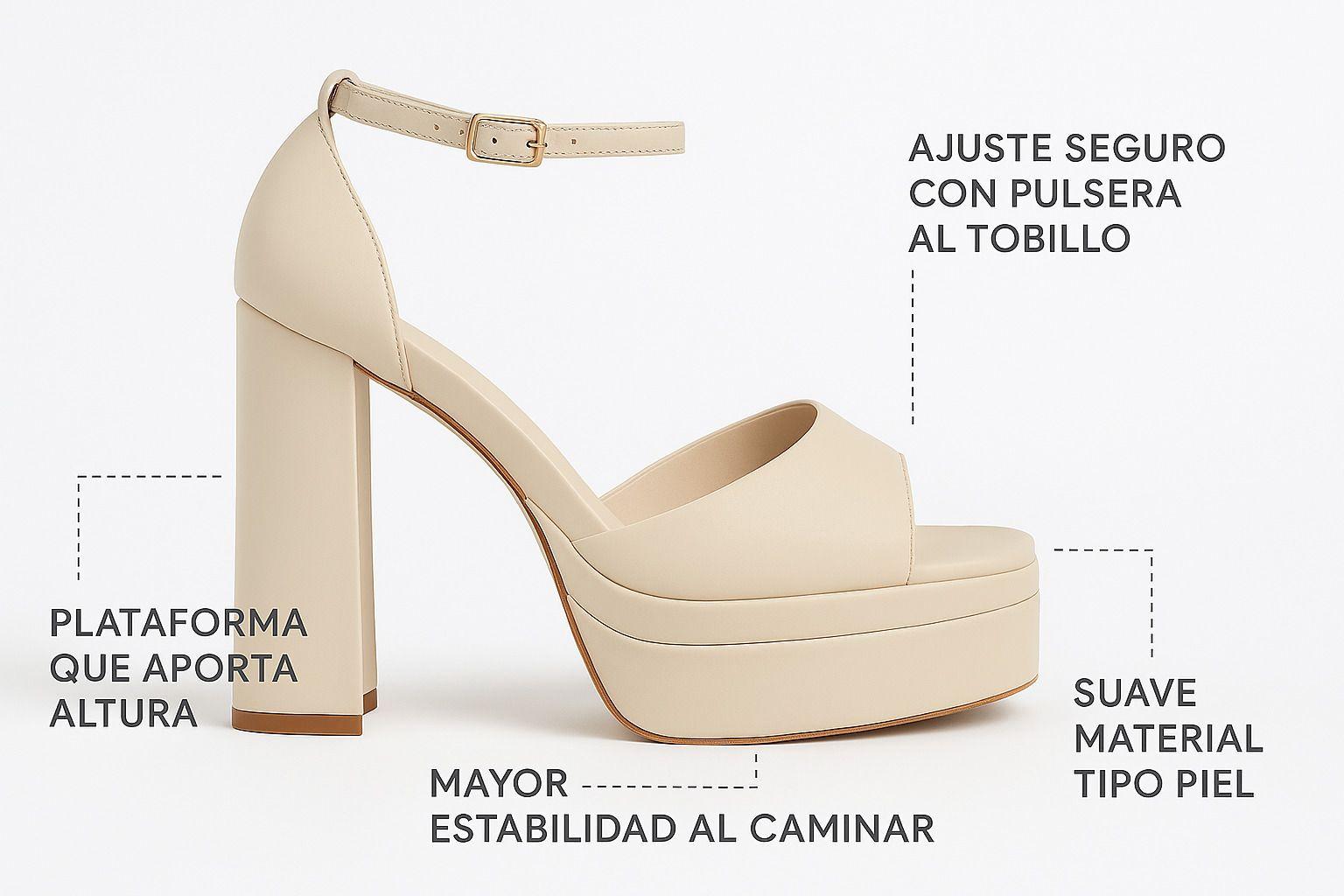 Sandalia Mujer Taco Alto Plataforma Nude Pulsera Elegante-2