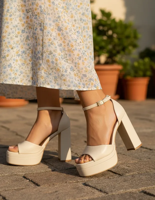 Sandalia Mujer Taco Alto Plataforma Nude Pulsera Elegante-3