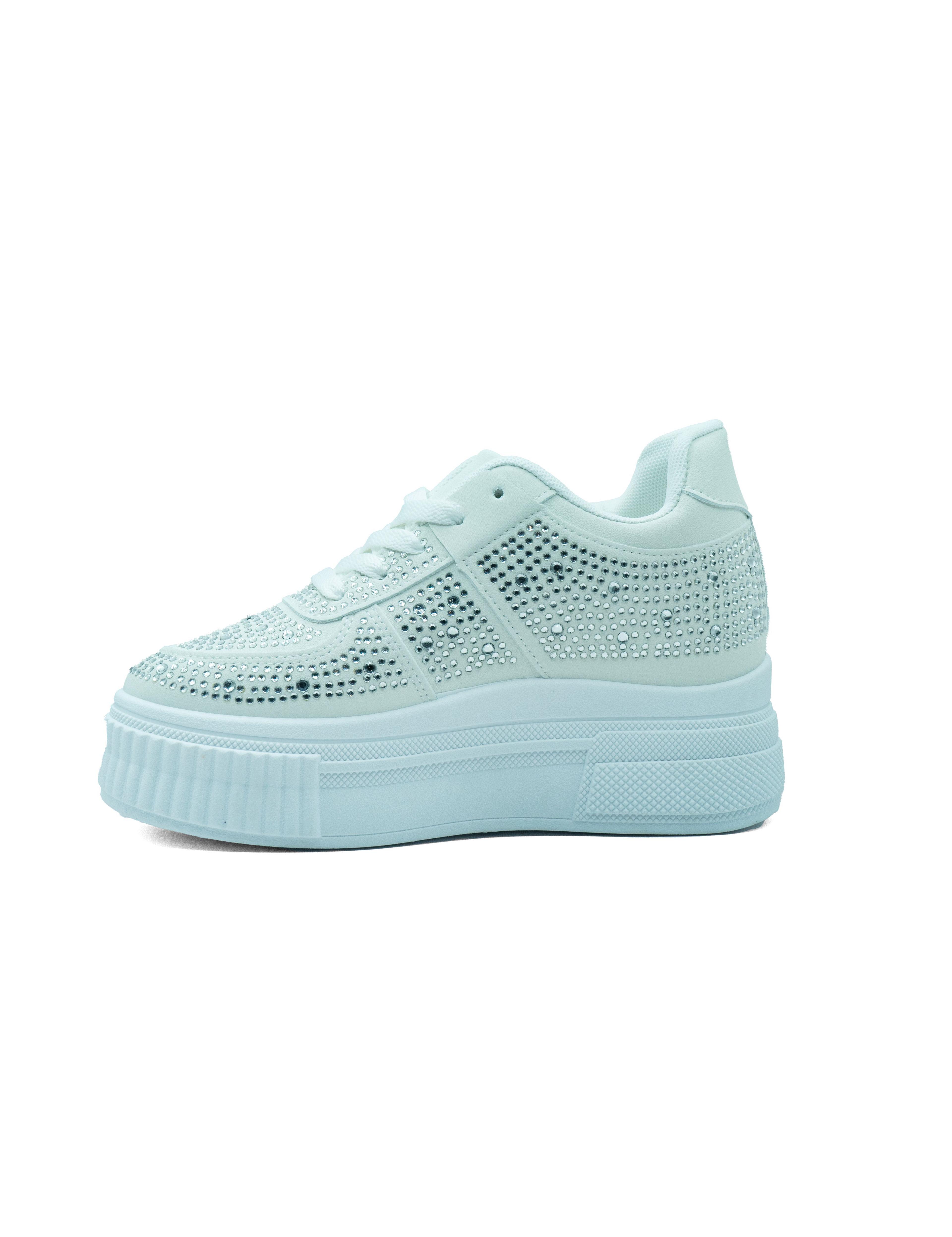 Zapatillas Blancas Con Plataforma Y Diamantes-2