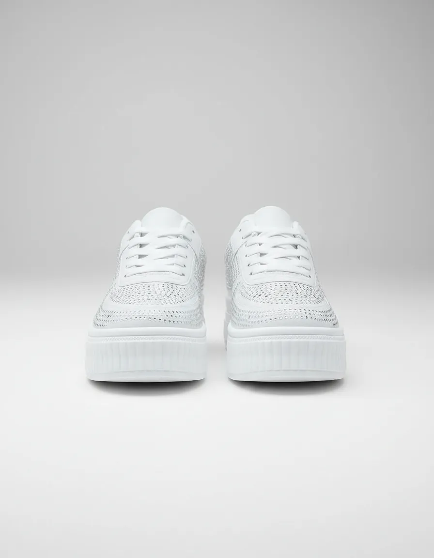 Zapatillas Mujer Plataforma Blanca Brillos Urbana Elegante-2