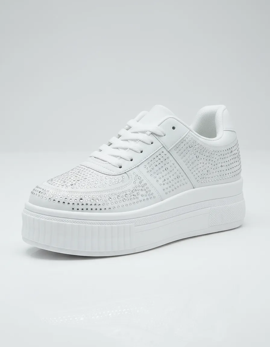 Zapatillas Mujer Plataforma Blanca Brillos Urbana Elegante-4