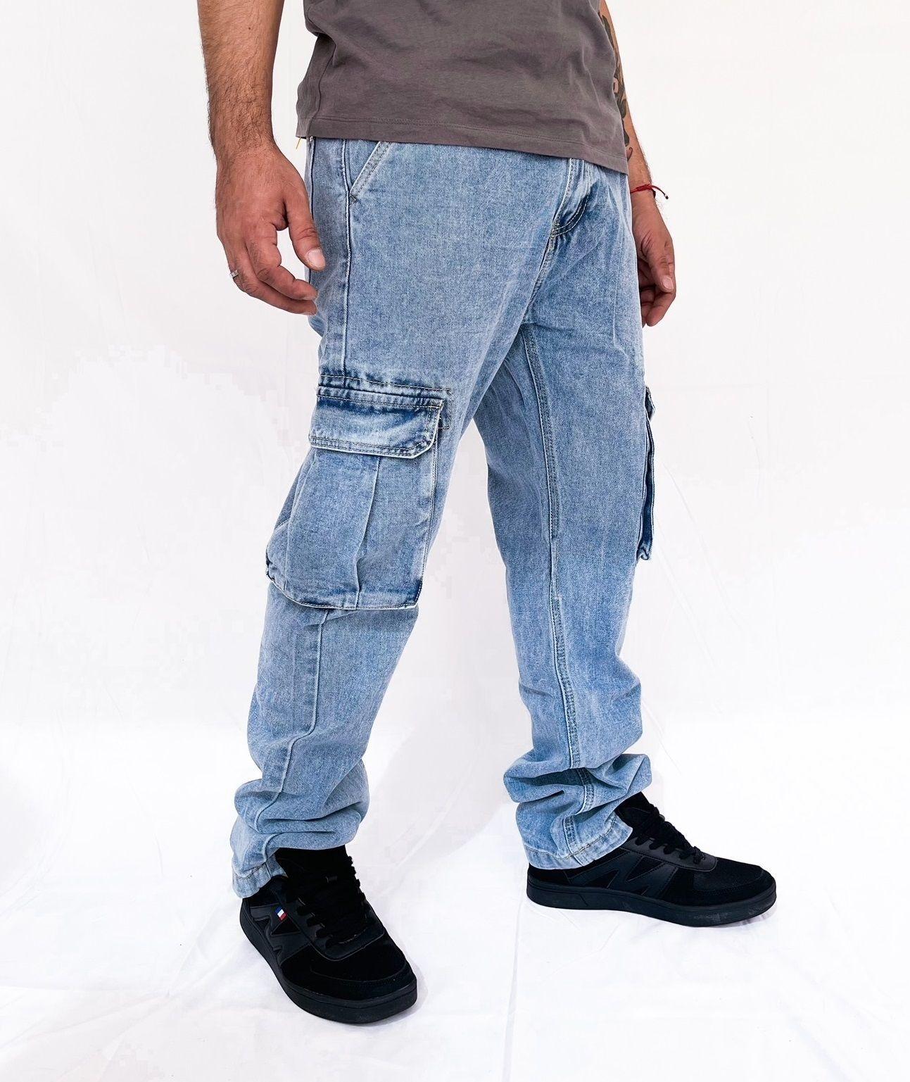 Jeans Cargo Hombre Urbano Celeste Rígido -0