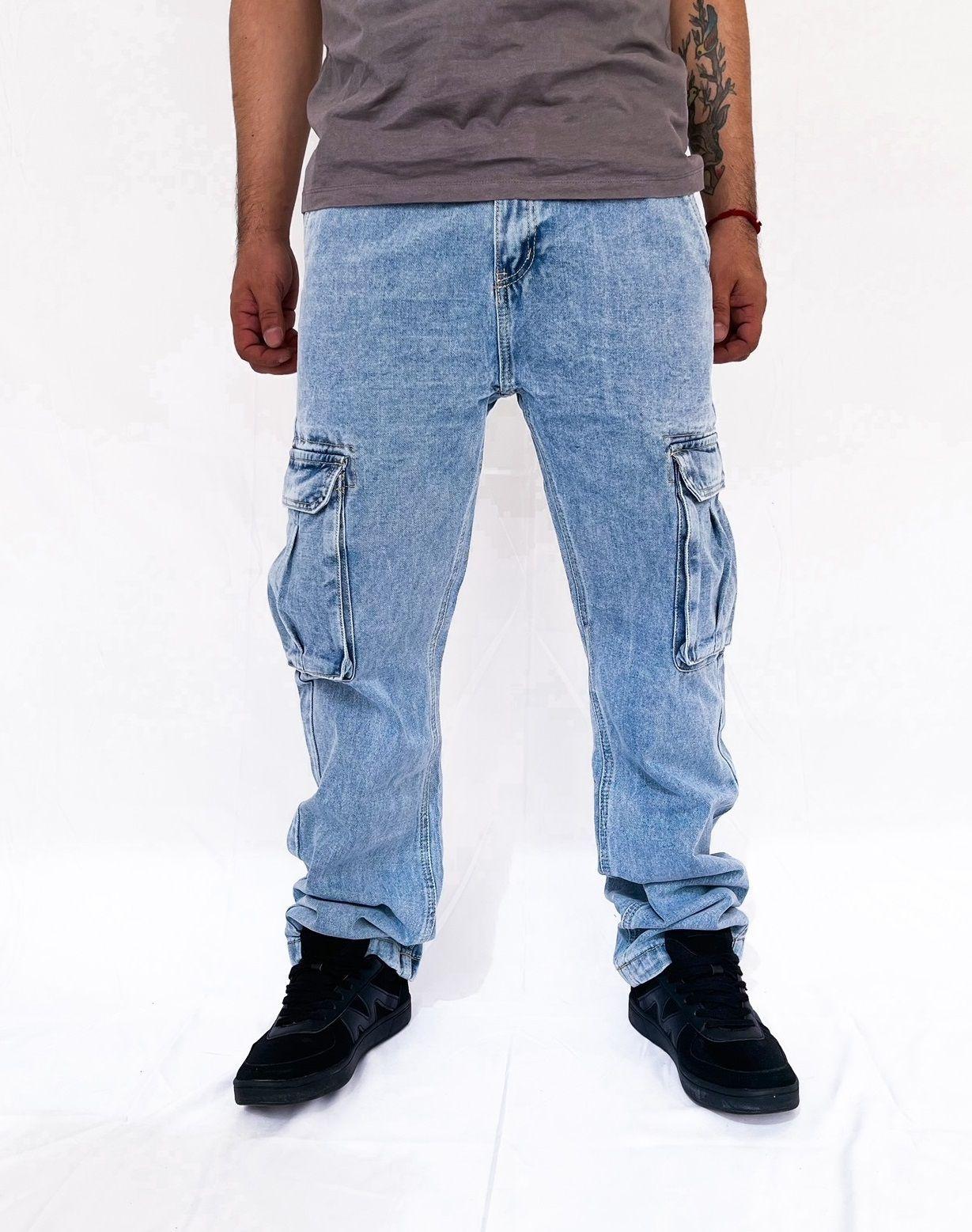 Jeans Cargo Hombre Urbano Celeste Rígido -1