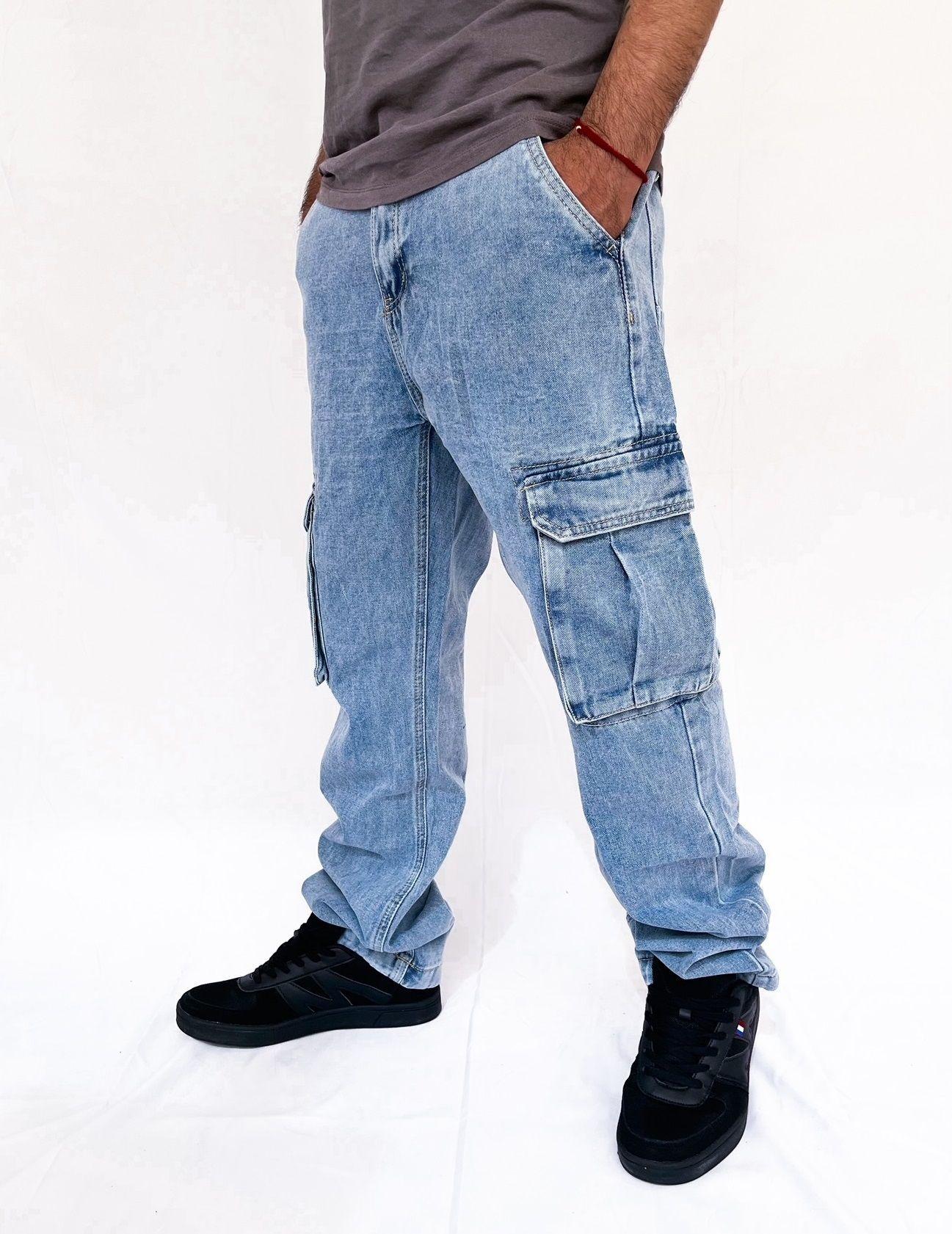 Jeans Cargo Hombre Urbano Celeste Rígido -2