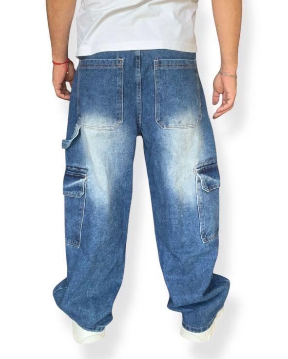 Jeans Cargo Wide Leg Hombre Urbano Bolsillos Grandes-3