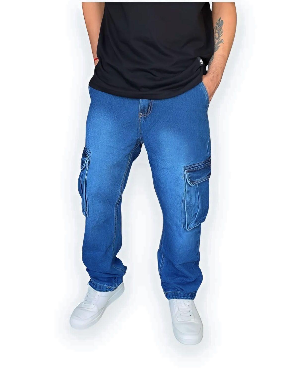 Jeans Cargo Hombre Urbano Rígido Azul-0