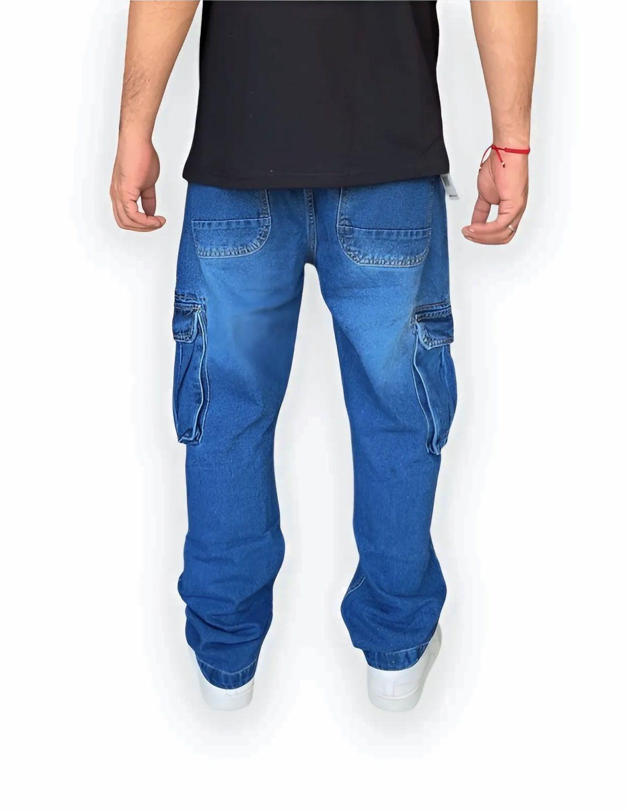 Jeans Cargo Hombre Urbano Rígido Azul-2