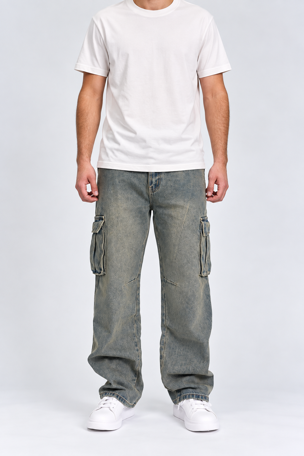 Jeans Hombre Baggy Cargo Tela Rigida Óxido-0