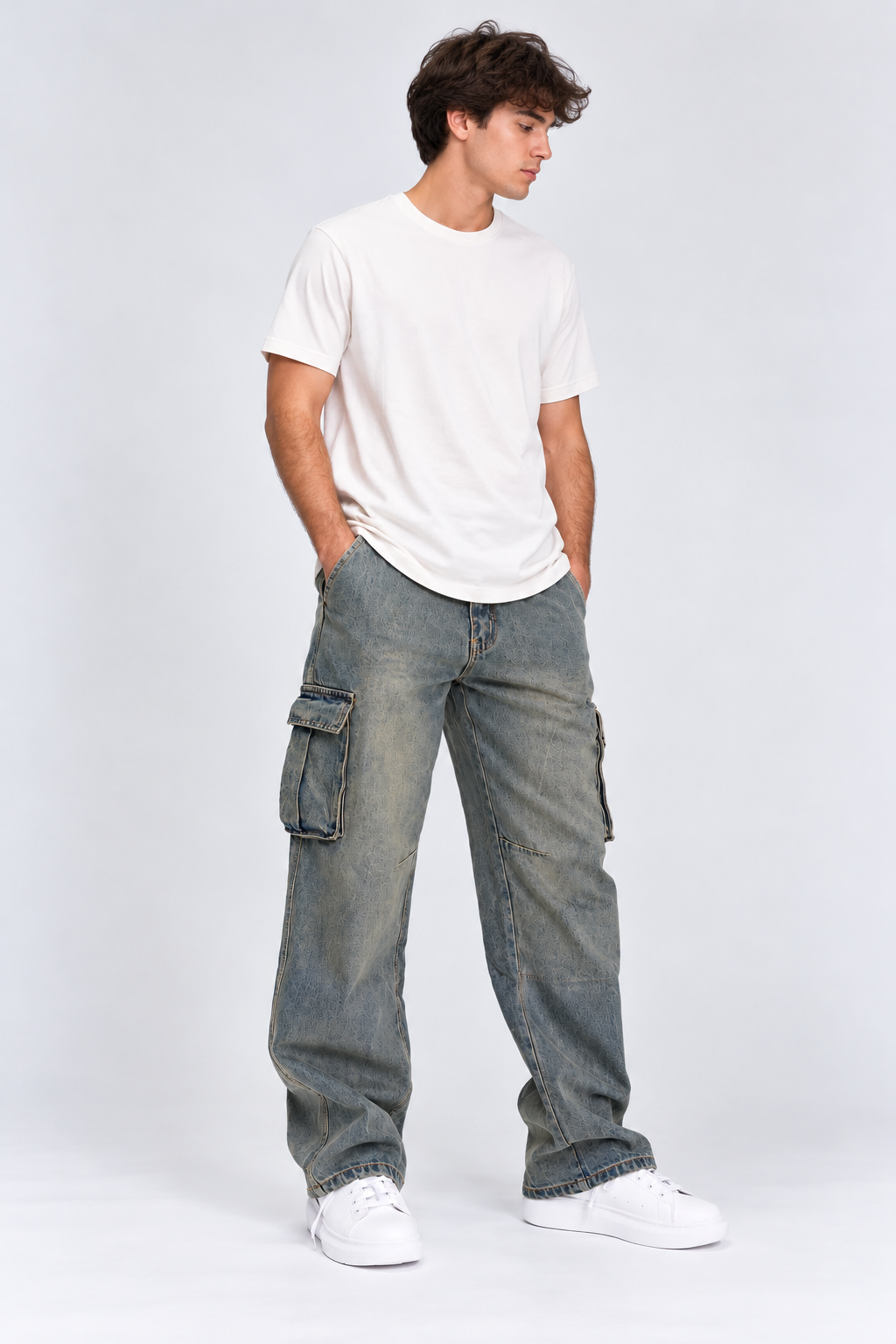 Jeans Hombre Baggy Cargo Tela Rigida Óxido-1