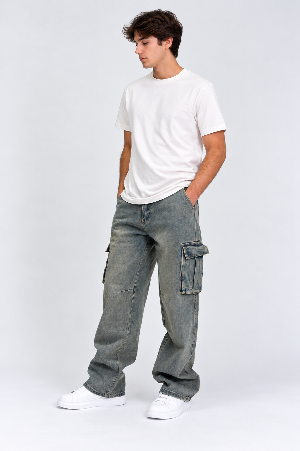 Jeans Hombre Baggy Cargo Tela Rigida Óxido-2