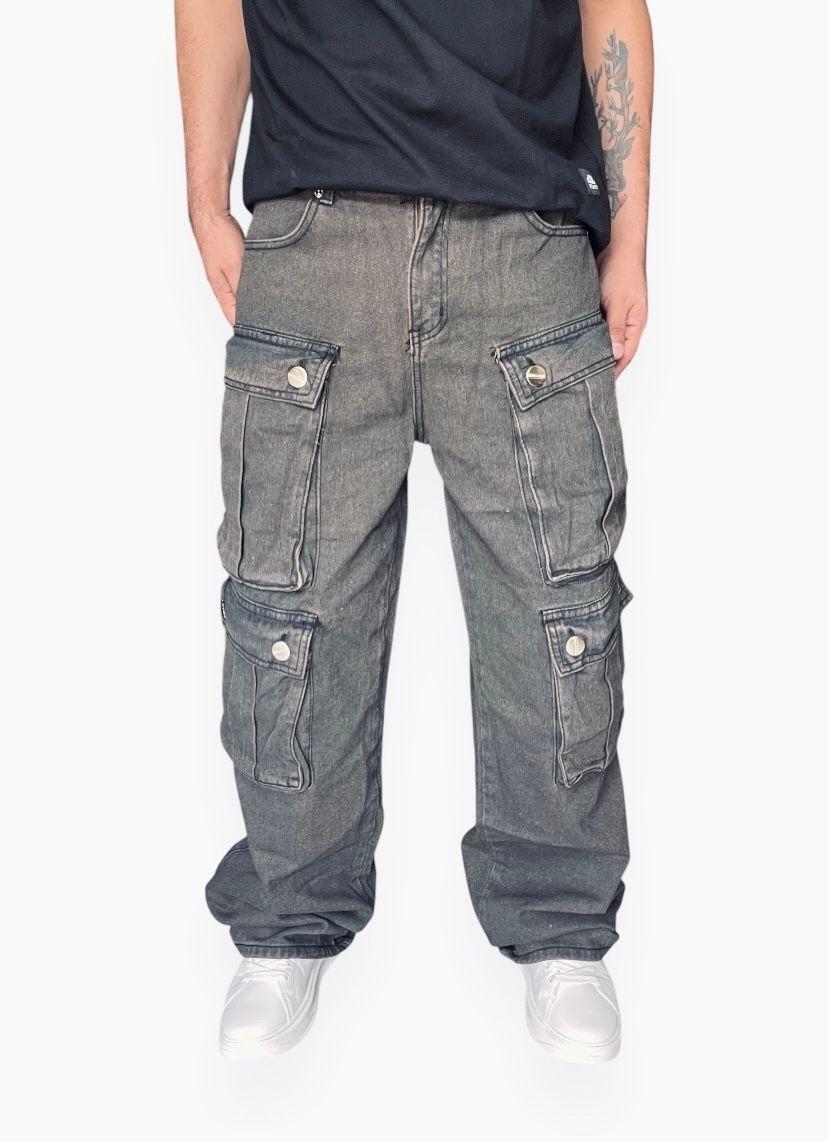 Jeans Oxido Cargo Ancho Wide Leg Hombre-0