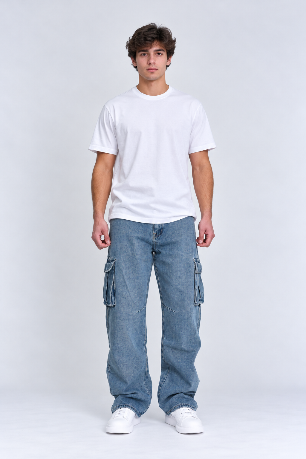 Jeans Hombre Baggy Cargo Tela Rigida Celeste-0
