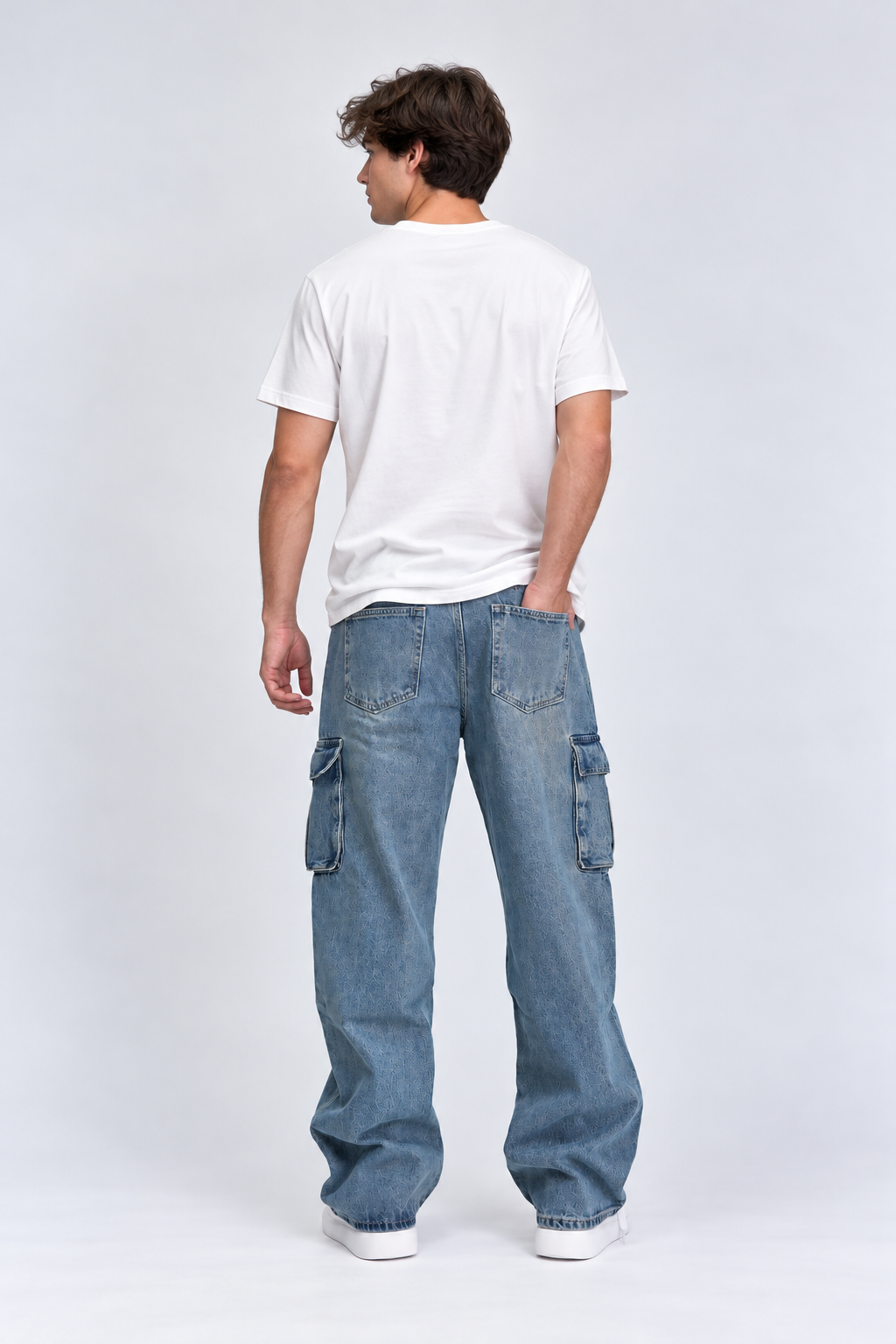 Jeans Hombre Baggy Cargo Tela Rigida Celeste-3