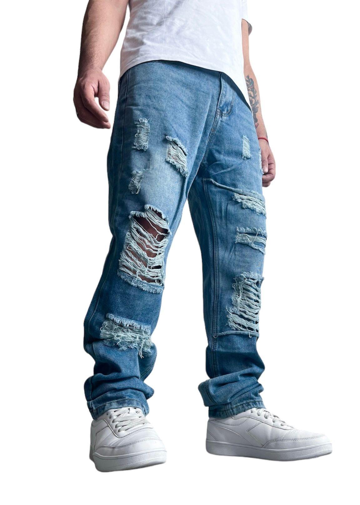Jeans Hombre Urbano Destroyed Rígido Azul-0