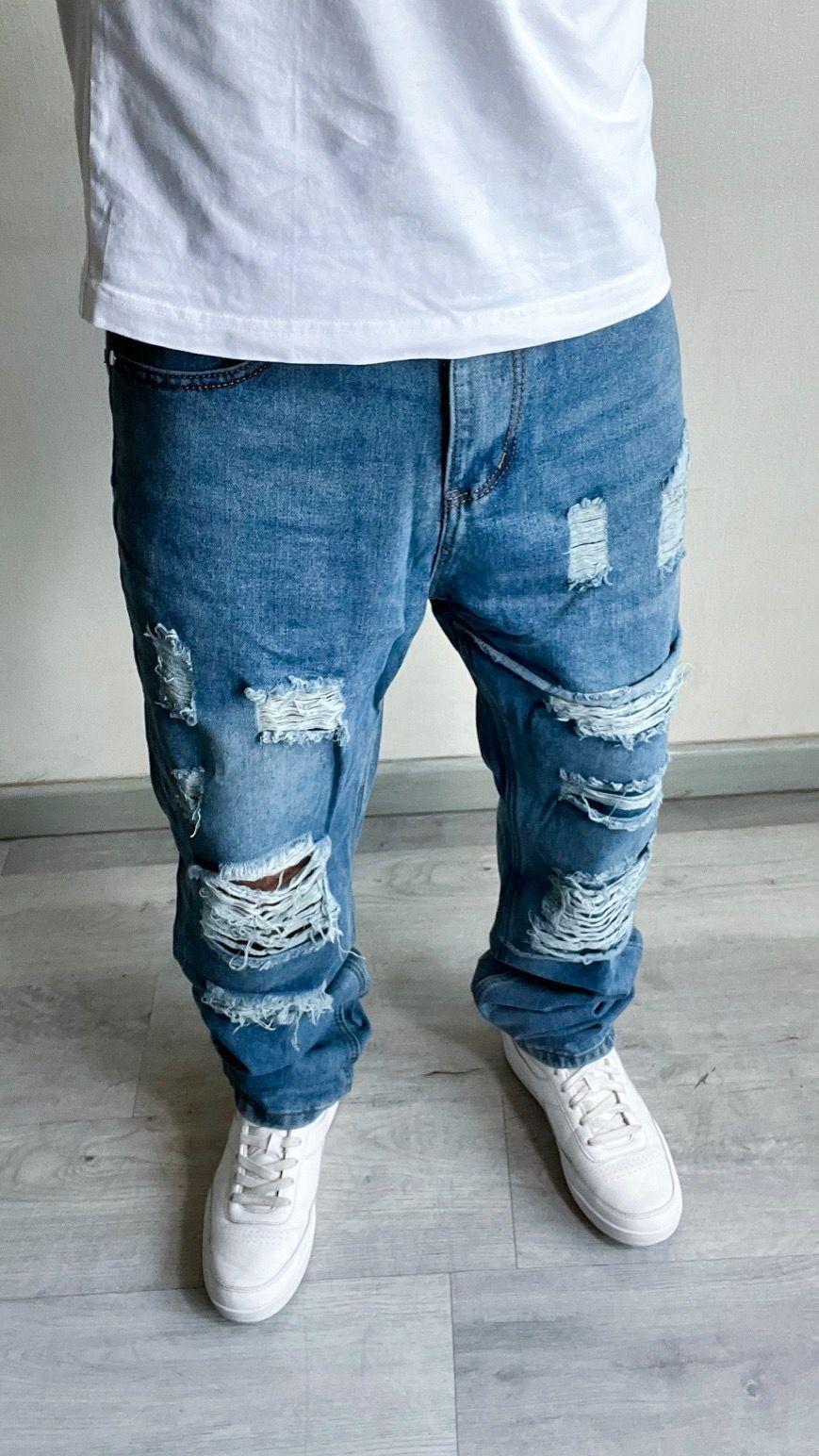 Jeans Hombre Urbano Destroyed Rígido Azul-1