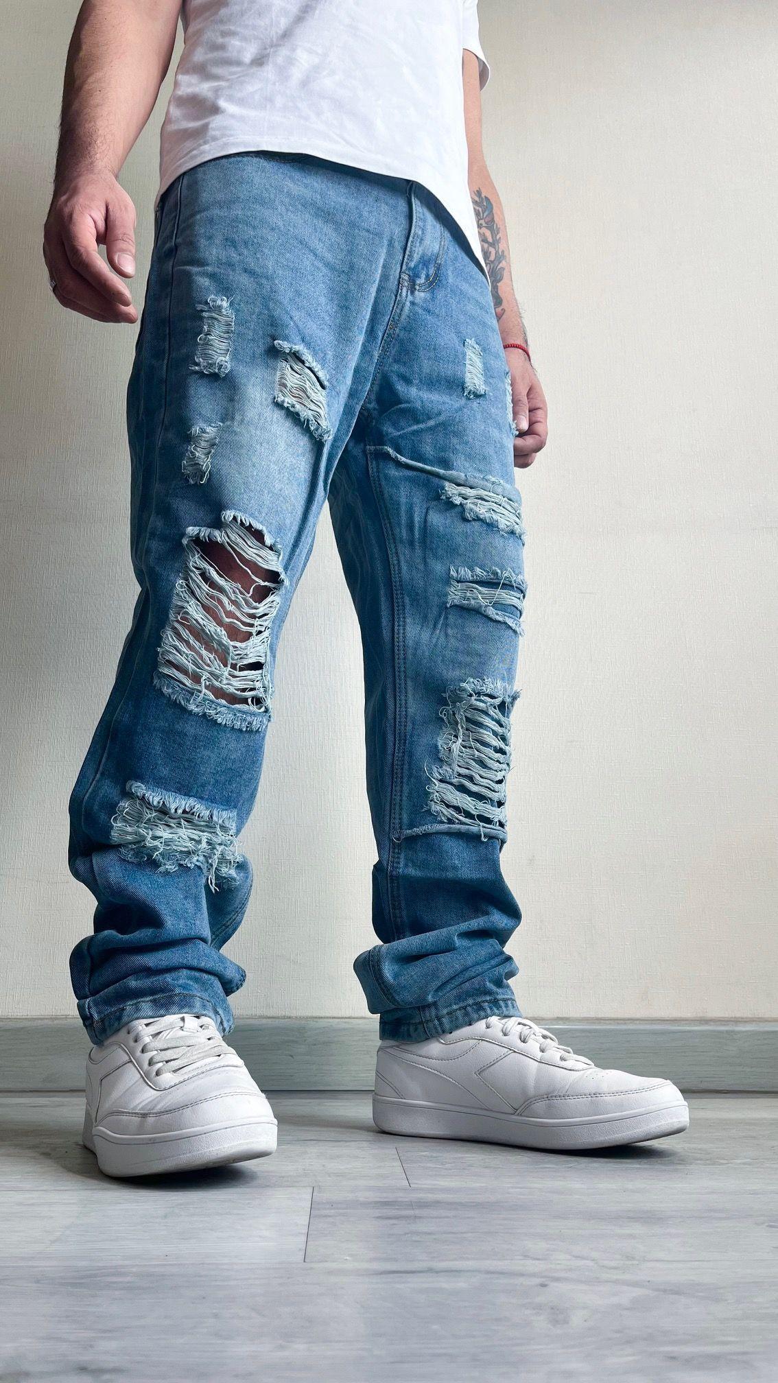 Jeans Hombre Urbano Destroyed Rígido Azul-2