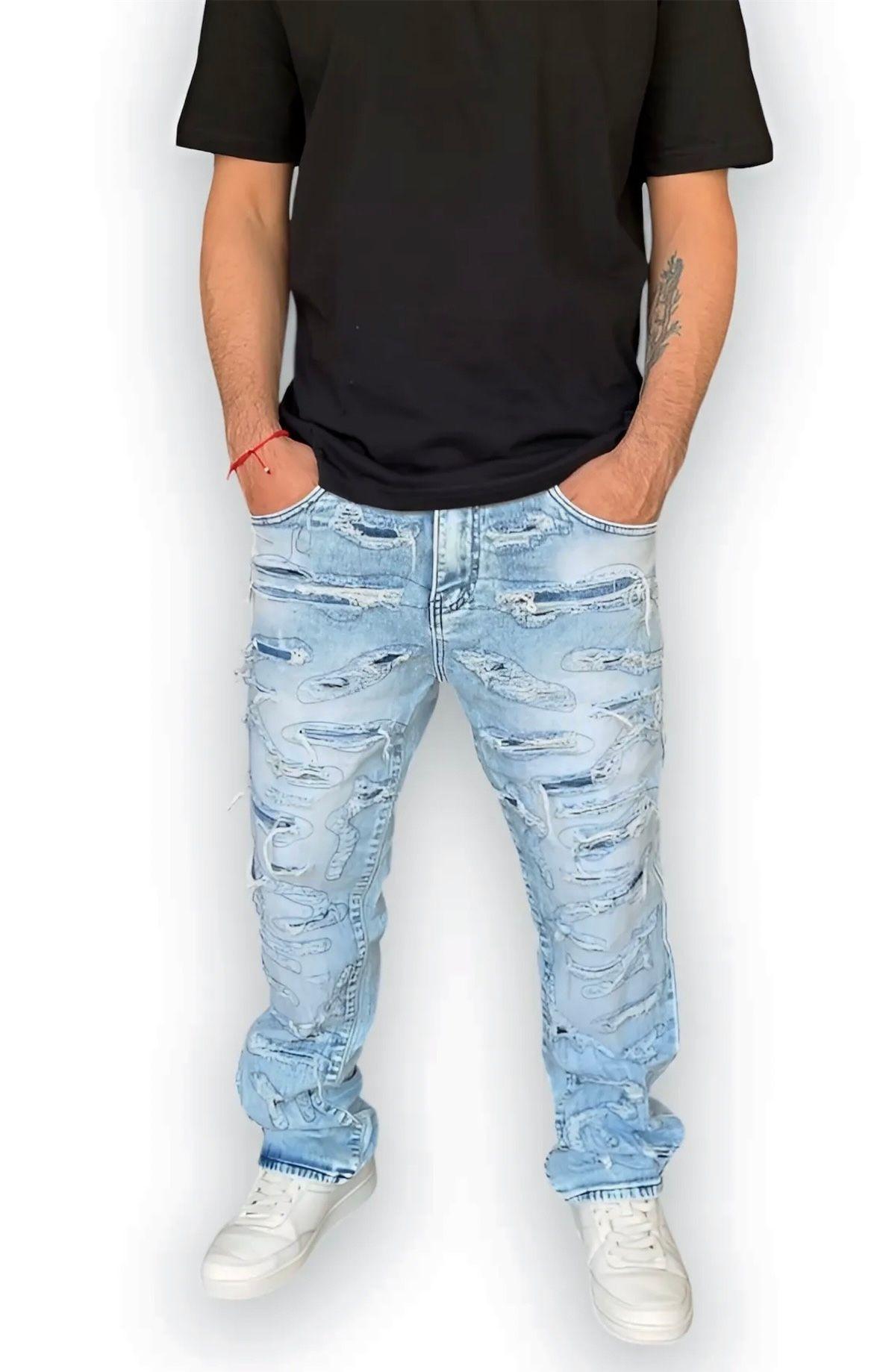 Jeans Hombre Parches Celeste Urbano elasticado-0
