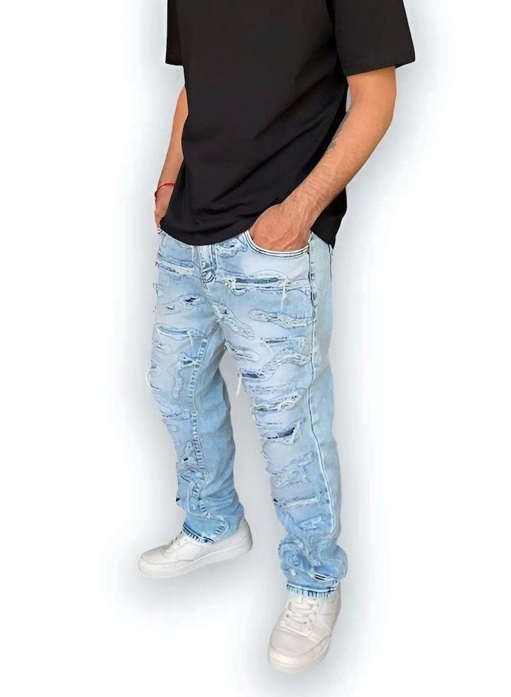 Jeans Hombre Parches Celeste Urbano elasticado-1