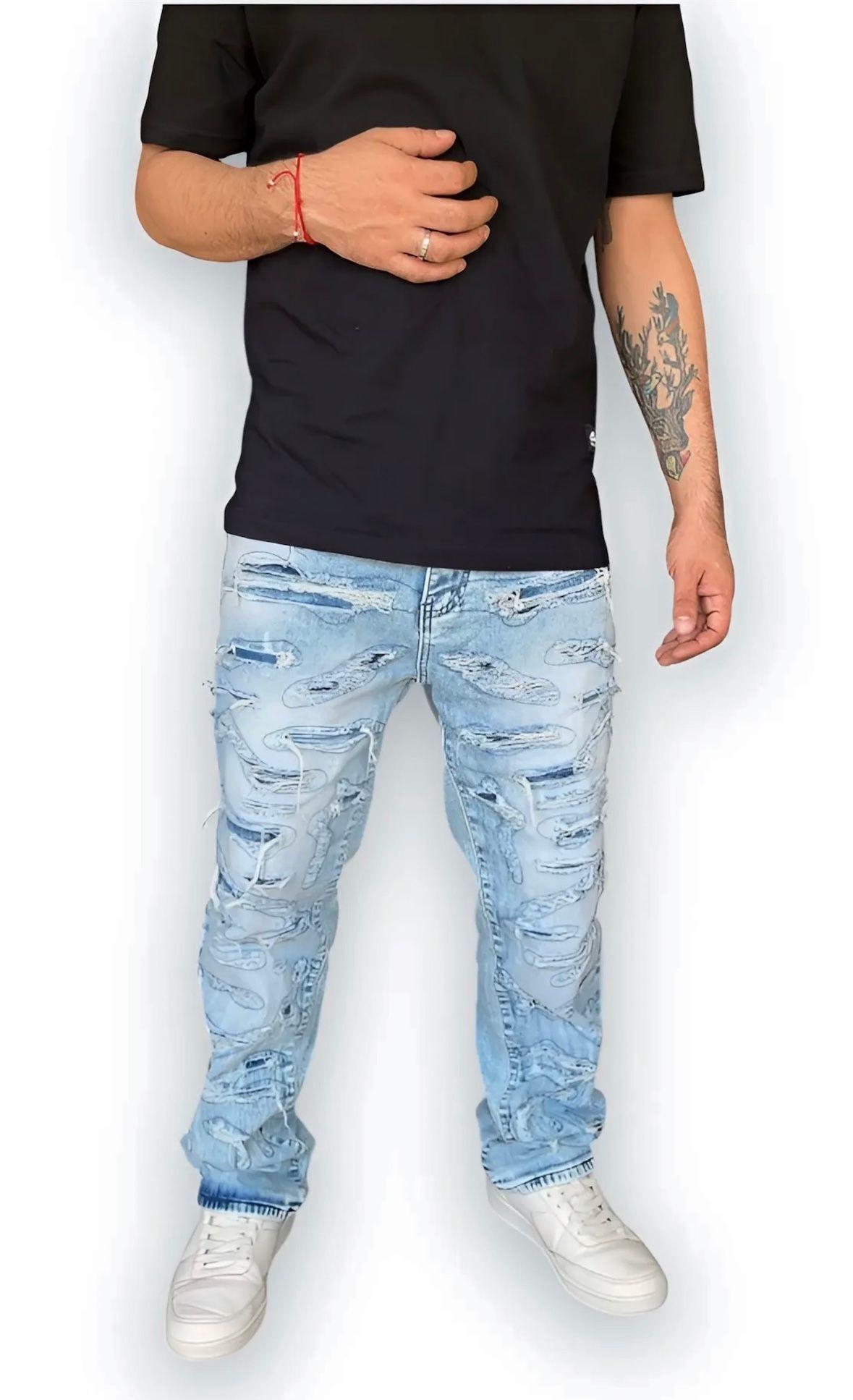 Jeans Hombre Parches Celeste Urbano elasticado-2