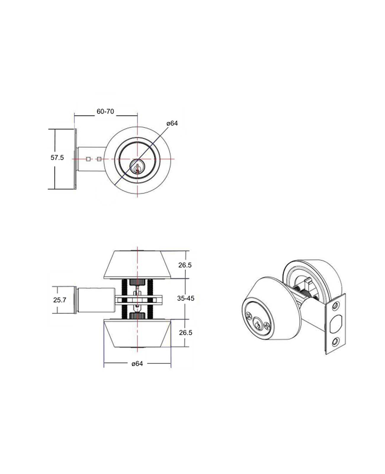 Cerrojo de seguridad, cilindro exterior e interior. (Acero inoxidable)-1