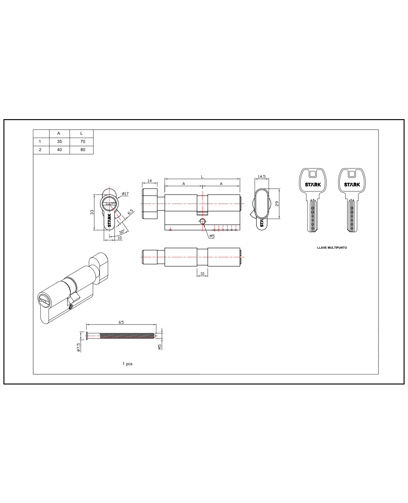 Cilindro multipunto 70 mm llave/seguro níquel satinado-1