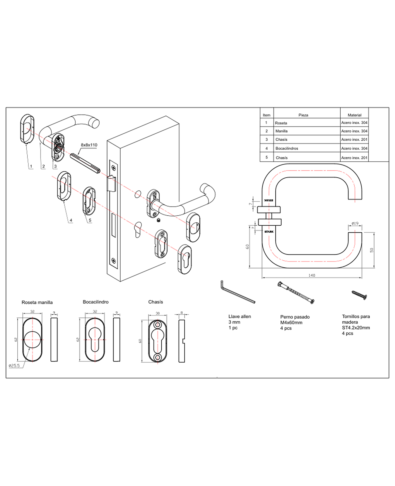 Cerradura de embutir puerta de alum acc prin. Llave amb lado-1