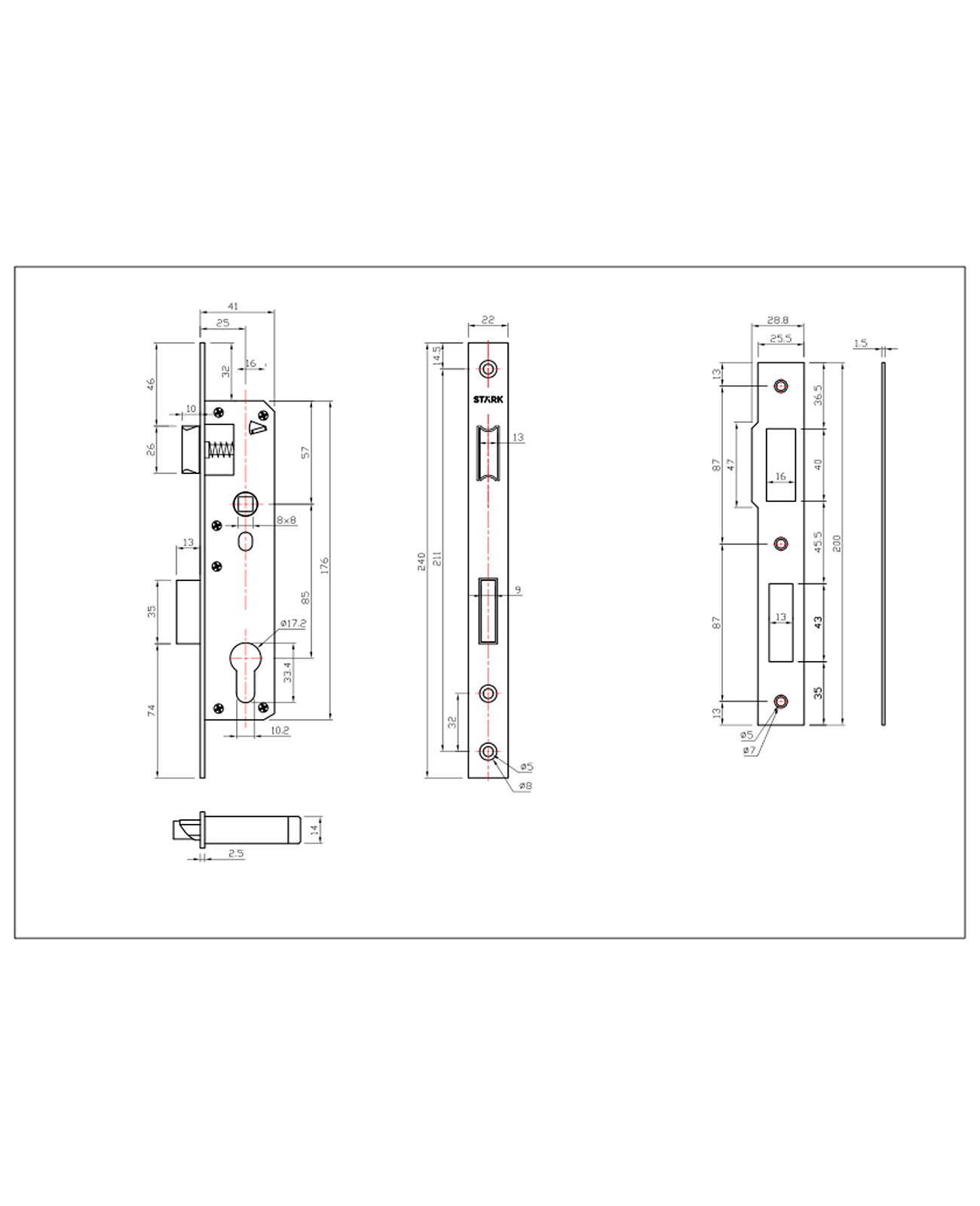 Cerradura de embutir puerta de alum acc prin. Llave amb lado-2