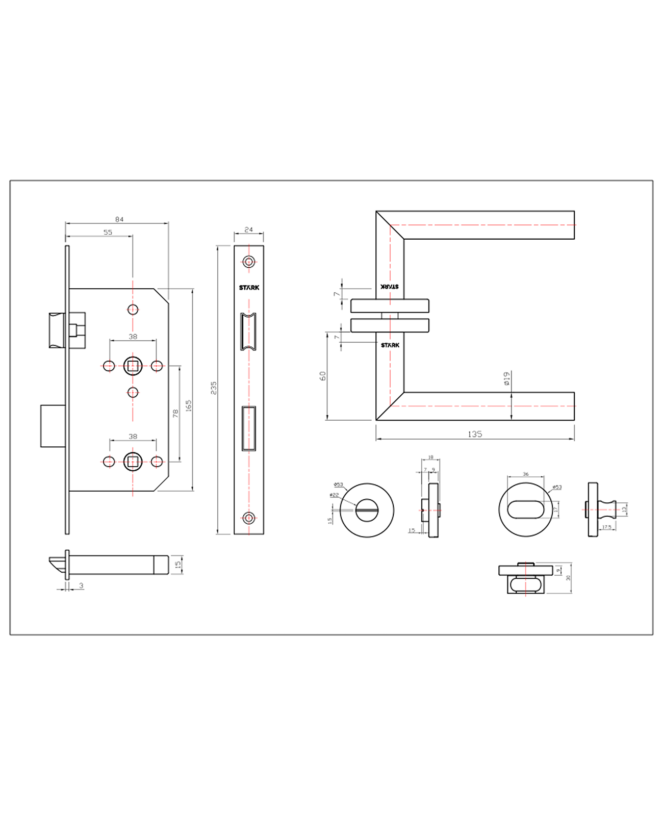 Cerradura de embutir función baño, seg int /emer ext. A inox-2