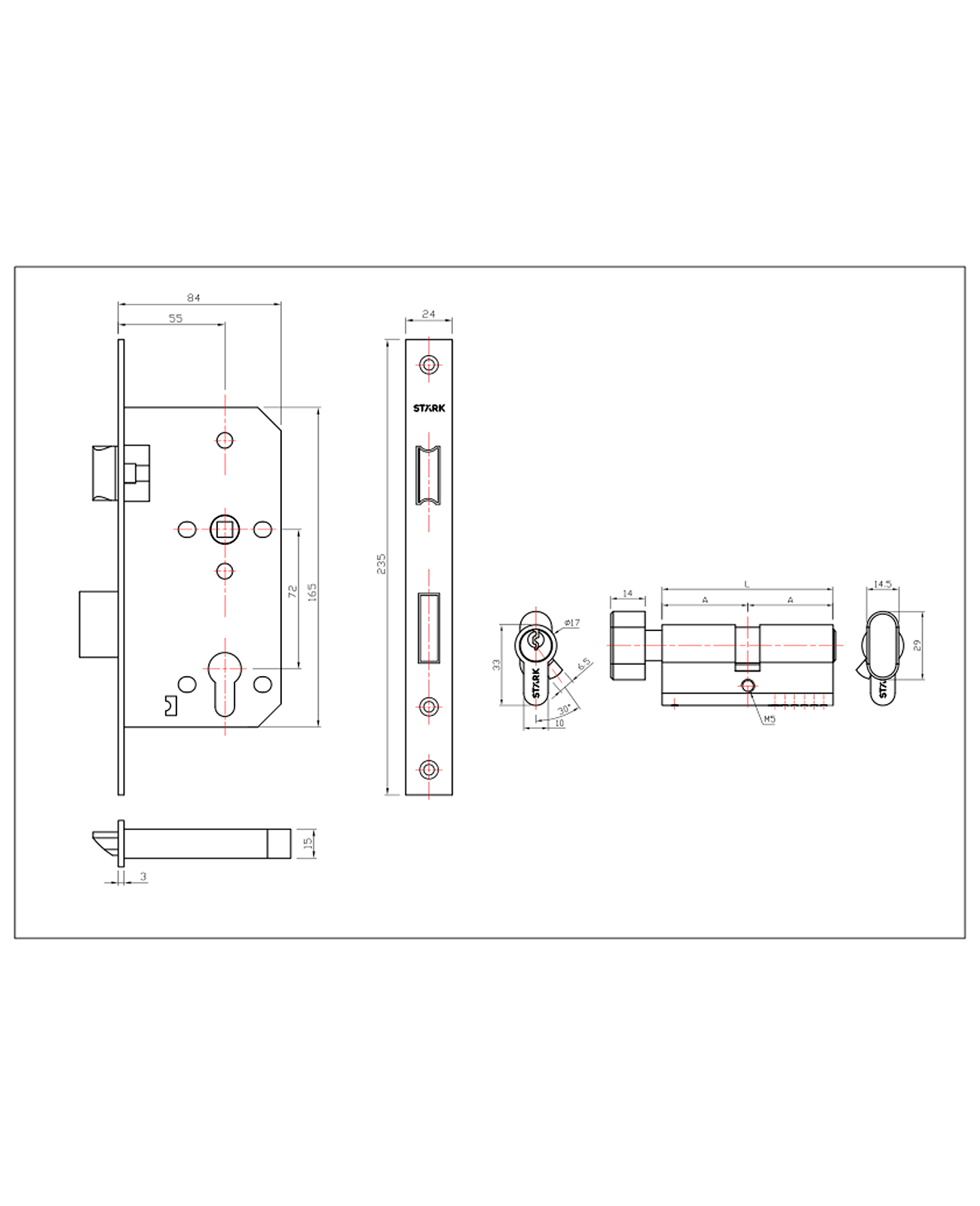 Cerradura de embutir ac princ, ofi llave ext /seg int. Negro-2