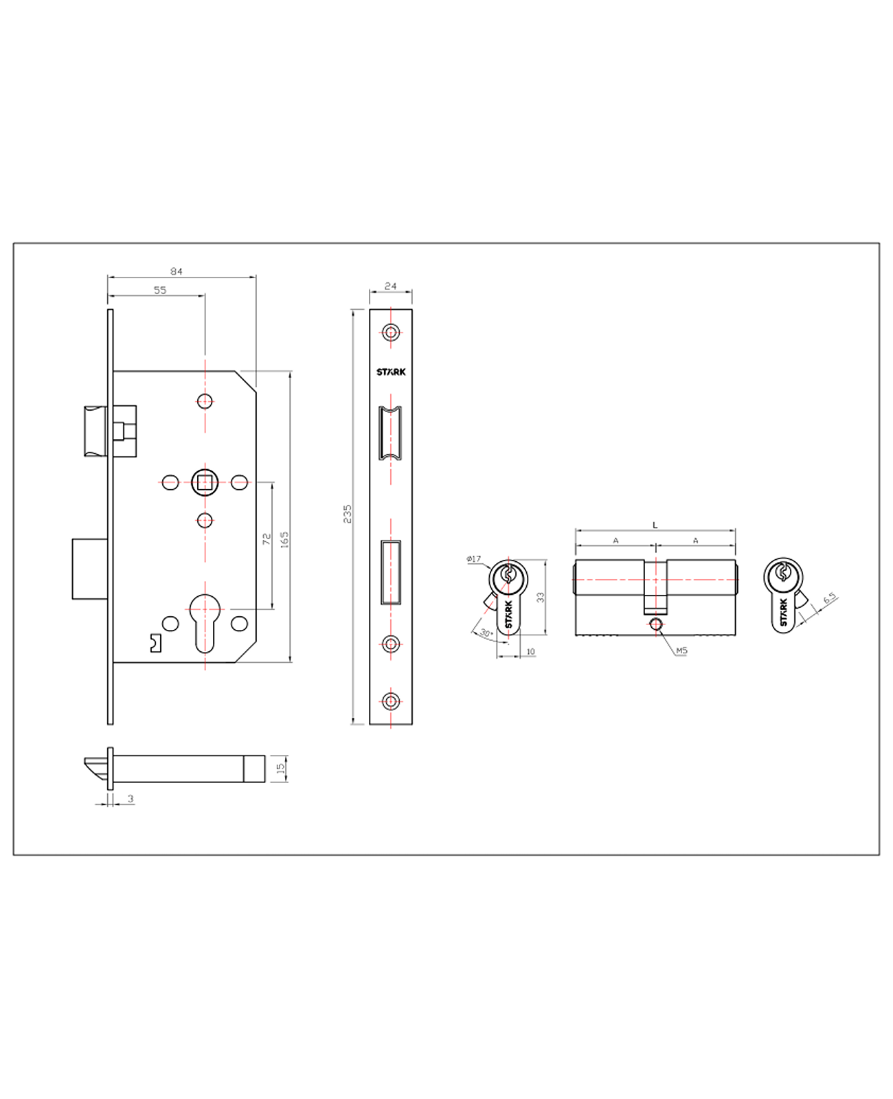 Cerradura de embutir puerta acc prin. Llave ambo lado. Negro-3