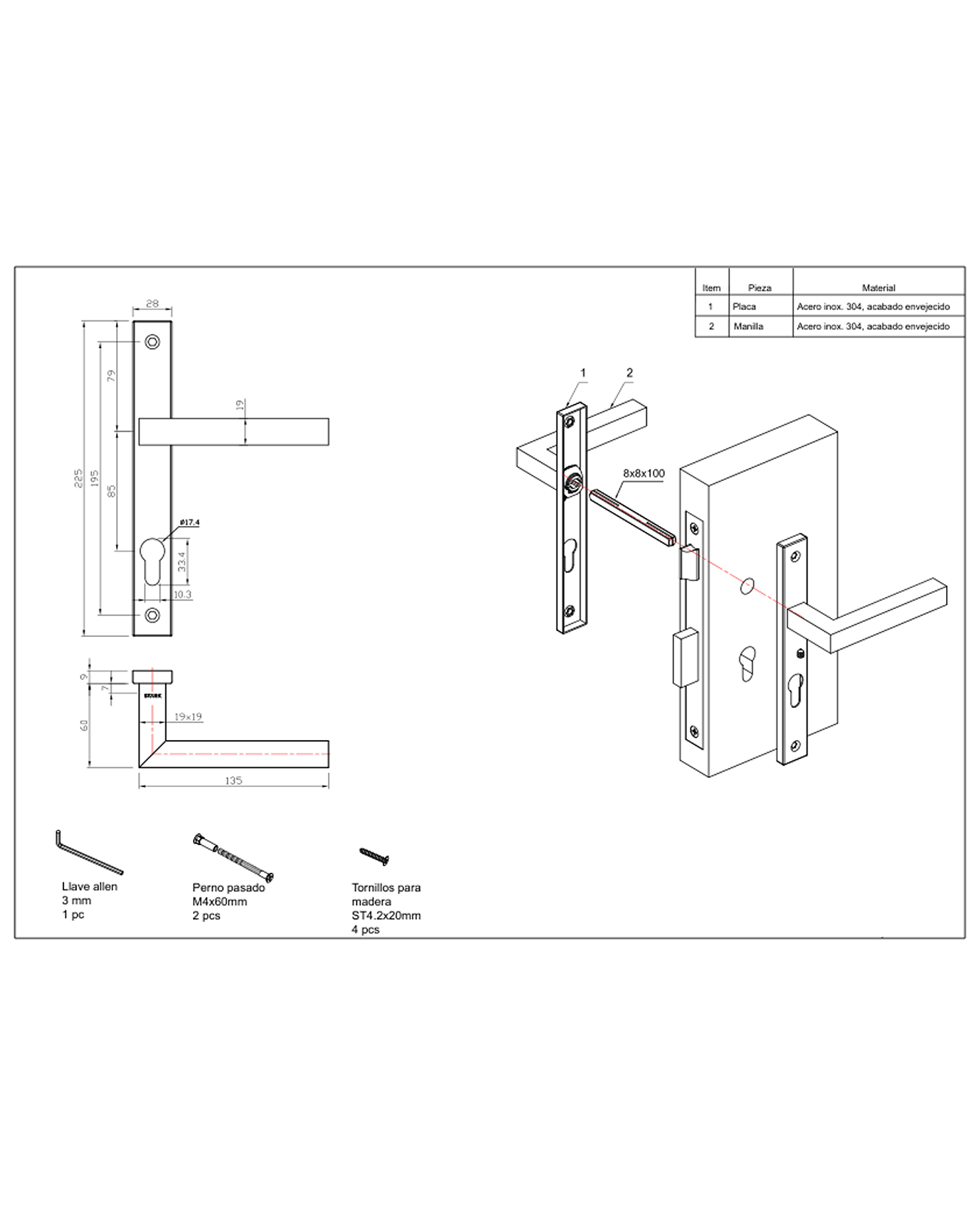 Cerradura de embutir puerta de aluminio acceso principal. Llave amb lado. Stärk Design-1