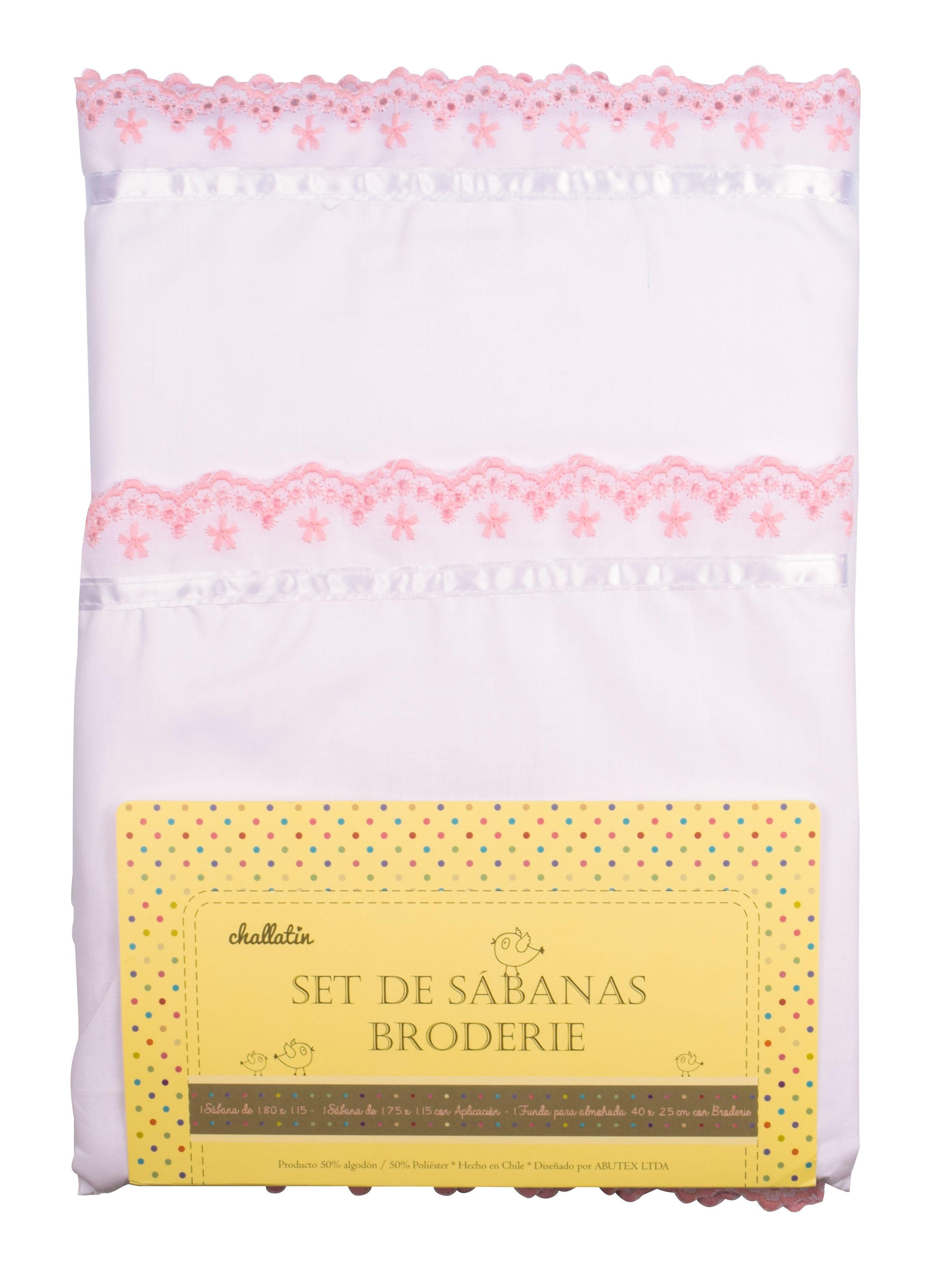 Juego De Sabanas De Cuna Broderie Rosado-0